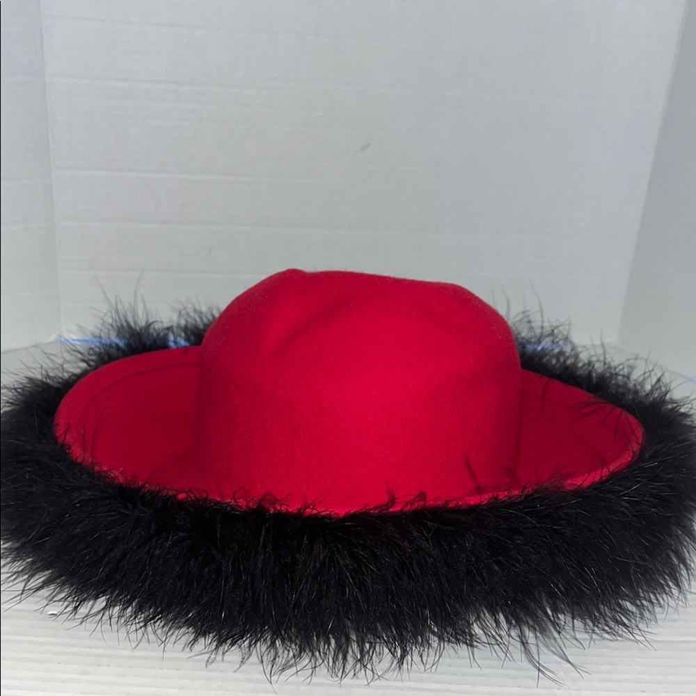 VTG- street smart by Betmar-100% wool Elegant Red Hat with Black Feather Trim.
